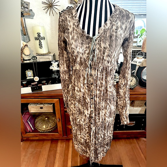 Free People Sheer Leopard Print Button Down Layering Duster Intimates Size P/S - Picture 8 of 13